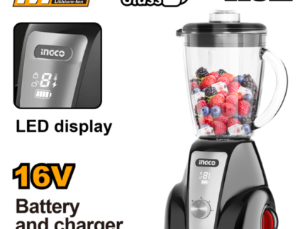 Ingco - Cordless Stand Blender (1.5L Glass Jug, 2-Speed Control and LED Display) - 16V