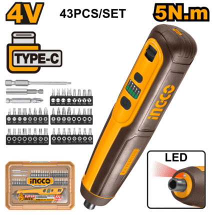 Ingco - Cordless Screwdriver - 43 Piece Set (Lithium-Ion) - 4V