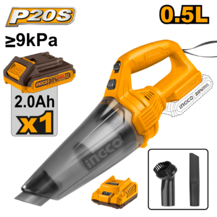 Ingco - Hand Held Vacuum Cleaner (0.5L) with battery and Charger (Lithium-Ion) - 20V