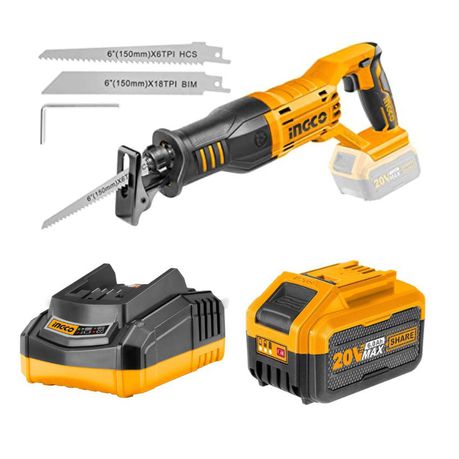 Ingco Cordless Lithium Ion Reciprocating Saw 20V,Charger &Amp