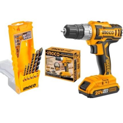Ingco - Lithium-Ion Cordless Drill (20V) &Amp; Masonry Drill Bit Set - Combo