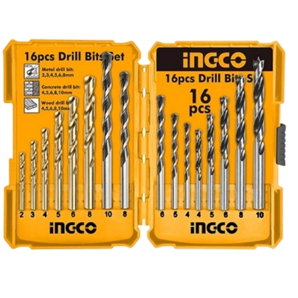 AKD9165.jpg Ingco - 16Pcs Metal, Concrete And Wood Drill Bits Set - Akd9165 - Image 1