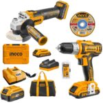 Ingco - Cordless Angle Grinder - 115Mm & Cordless Dril With Accessory Set