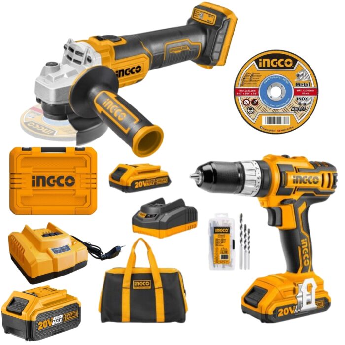 INGCO - Cordless Angle Grinder - 115mm & Cordless Impact Drill - MEGA KIT - Image 1