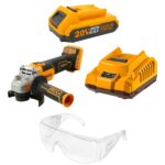 Ingco - Cordless Angle Grinder, 2.0Ah Battery & Charger With Safety Goggle