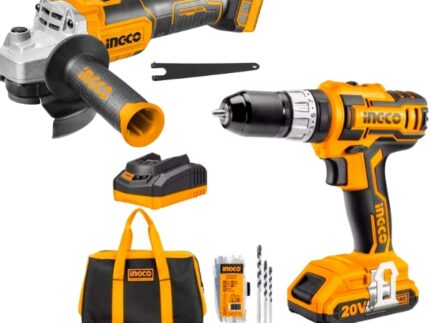 Ingco - Cordless Drill and Grinder with 2.0 Battery, Charger & Tool Bag