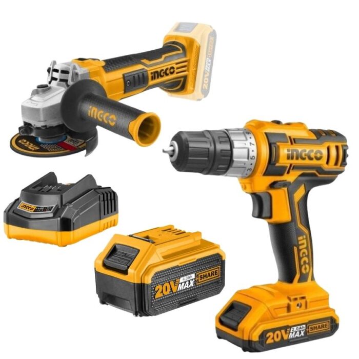 Ingco - Cordless Drill (20V) with Angle Grinder and Battery 4.0AH - Image 1
