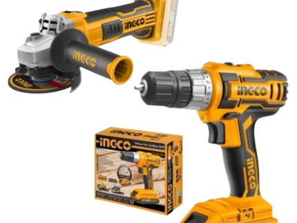Ingco - Lithium-Ion Cordless Drill (20V) with Lithium-Ion Angle Grinder