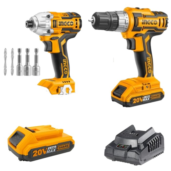 Ingco - Cordless Drill Inc Batteries &Amp; Charger With Brushless Impact Wrench - Image 1