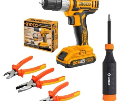 Ingco - Cordless Drill (20V) with 14 Piece Retractable Screwdriver