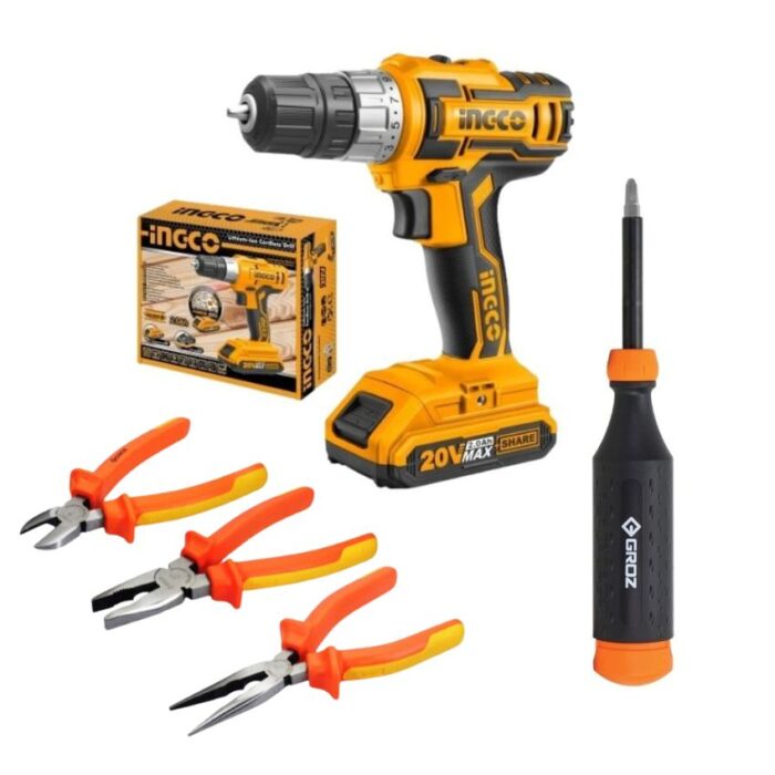 Ingco - Cordless Drill (20V) with 14 Piece Retractable Screwdriver - Image 1
