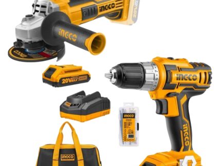 Ingco - Cordless Drill, Batteries, Charger, Bag with Cordless Angle Grinder