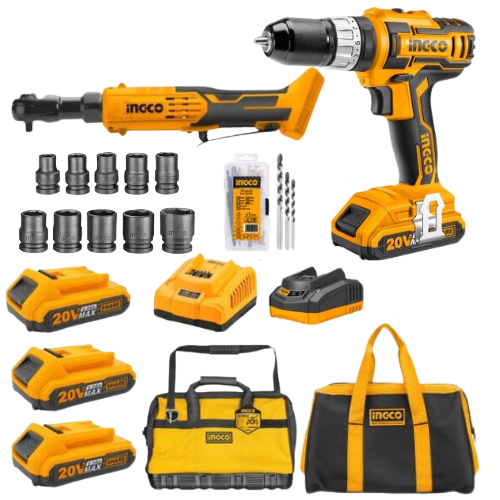 xr:d:DAF9l5VOr7c:500,j:2233081257620869044,t:24031510 Ingco - Impact Drill & Drive Ratchet With Accessories, Socket Set & Bag - Image 1