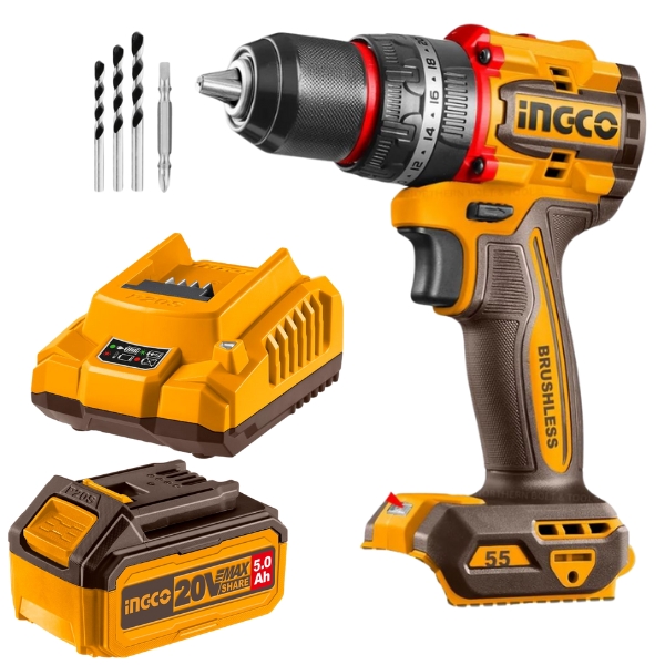 CIDLI205581FCLI2001FBLI20031.jpg Ingco - Cordless Impact Drill (55Nm) With 5.0Ah Battery And Charger - Image 1