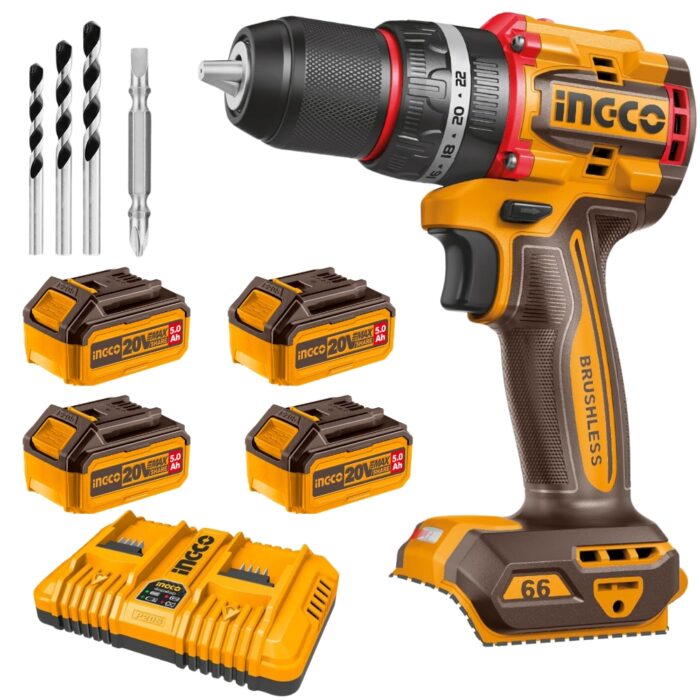 Ingco - Compact Impact Drill 66Nm With Li-Ion Battery & Charger Kit - 5Ah - Image 1