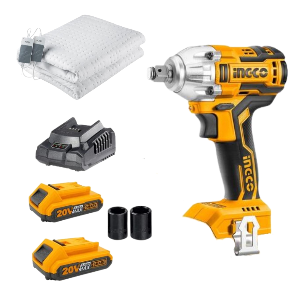 CIWLI2038S95507300.jpg Ingco - Li-Ion Cordless Impact Wrench - 300Nm + Electric Blanket - 120W - Image 1