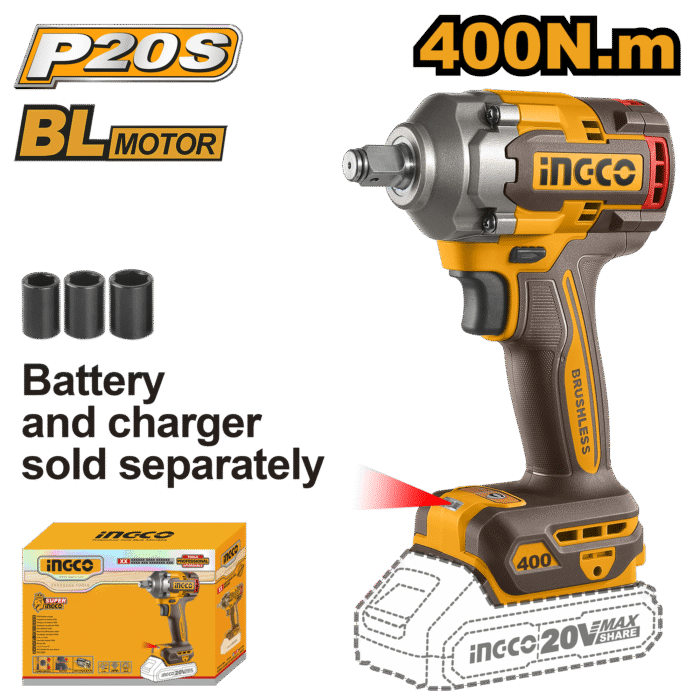 Ingco - Cordless Impact Wrench 400Nm 20V - Unit Only - Image 1
