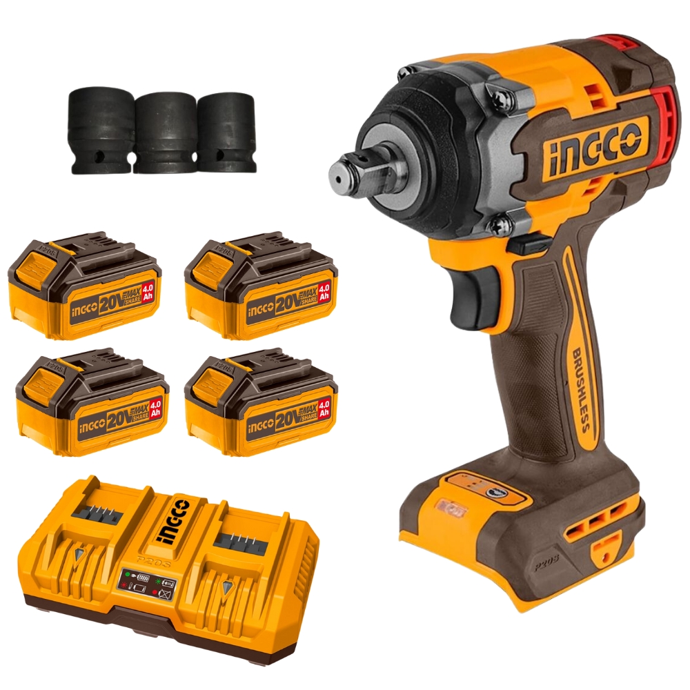 CIWLI20501FBCLI20244.jpg Ingco - Li-Ion Impact Wrench (20V) 500N.M With 4 X 4Ah Battery & Charger - Image 1