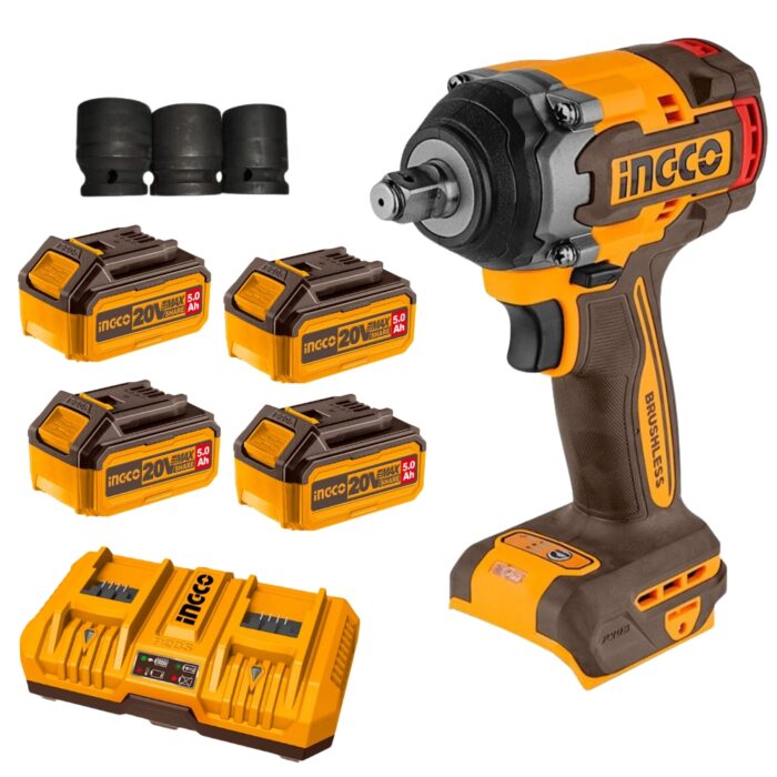 Ingco - Li-Ion Impact Wrench (20V) 500N.M With 4 X 5Ah Battery & Charger - Image 1