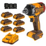 Ingco - Li-Ion Impact Wrench (20V) 500N.M With 6 X 2Ah Battery & Charger