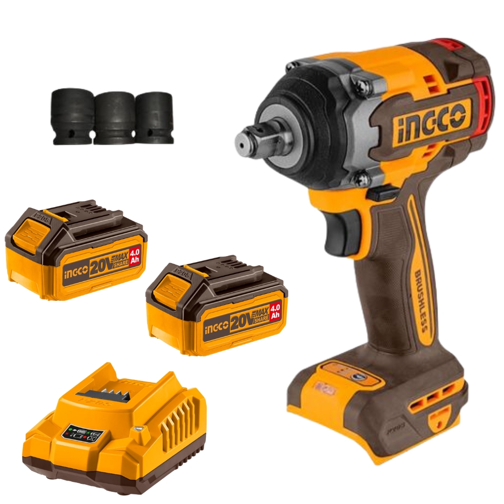 CIWLI20501FCLI2001FBLI20021x2.jpg Ingco - Li-Ion Impact Wrench (20V) - 500Nm With 2 X 4Ah Battery & Charger - Image 1