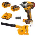 Ingco - Impact Wrench 500Nm With 2X4Ah Batteries,Charger & Cordless Blower