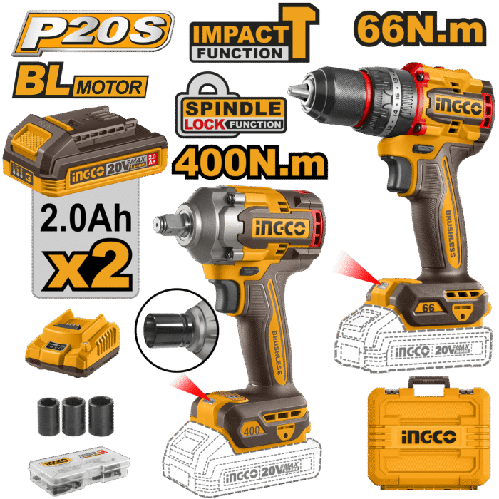Ingco - Cordless Impact Drill 66Nm & Impact Wrench 400Nm Combo - Image 1
