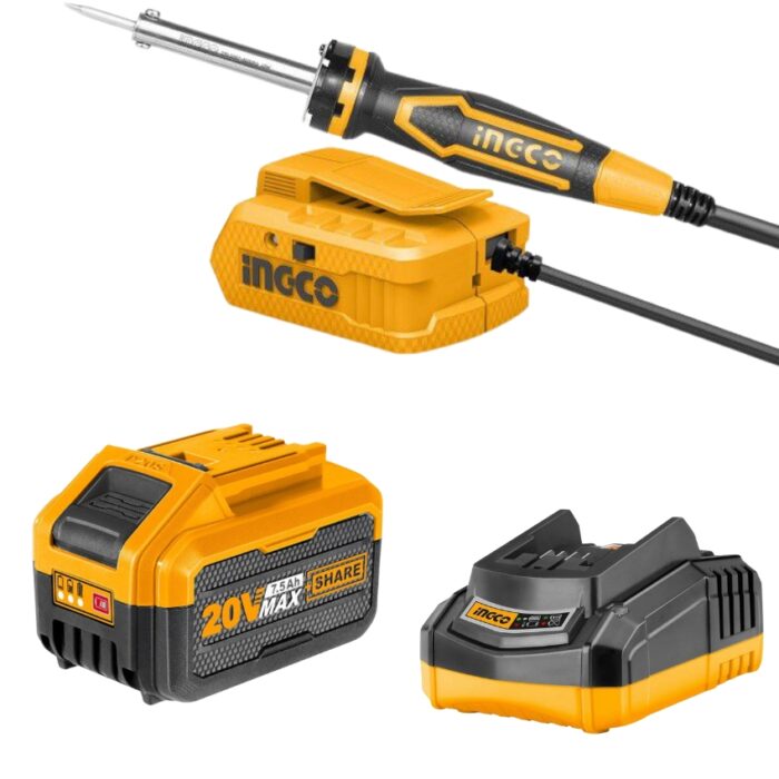 INGCO - Soldering Iron (40W) - 20V + Charger + Battery Pack - (7.5AH) - Image 1