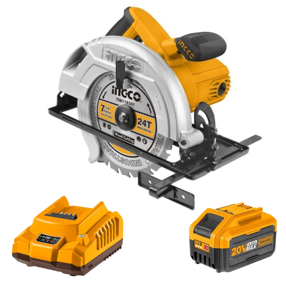 CSLI1652FCLI2001FBLI2060.jpg Ingco - Li-Ion Circular Saw (20V) With 6.0Ah Battery And Charger - Image 1