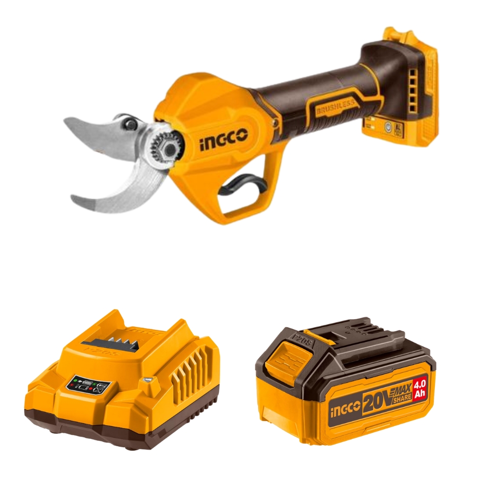 CSSLI20308FCLI2001FBLI20021.jpg Ingco - Lithium-Ion Gauge Straight Shear (20V) With 4.0Ah Battery & Charger - Image 1
