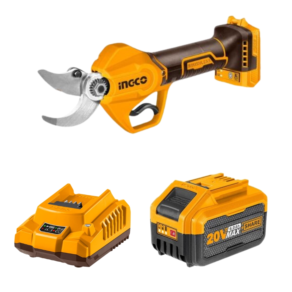 CSSLI20308FCLI2001FBLI2060.jpg Ingco - Lithium-Ion Gauge Straight Shear (20V) With 6.0Ah Battery & Charger - Image 1