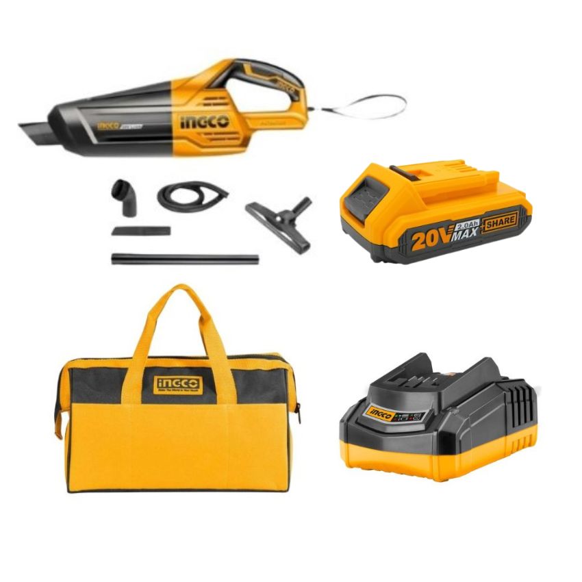 xr:d:DAFbvoul-rI:5,j:47726813651,t:23022707 Ingco - Vacuum Cleaner, 2.0Ah Battery, Intelligent Charger &Amp; Tool Bag - Image 1