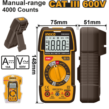 Ingco - Digital Multimeter - Manual-Range - Cat. Iii 600V