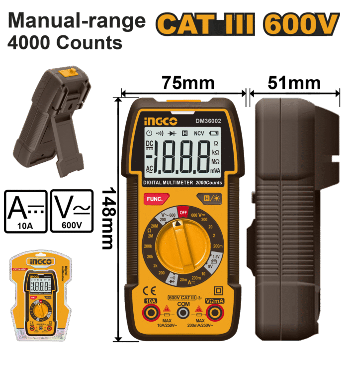 Ingco - Digital Multimeter - Manual-Range - Cat. Iii 600V - Image 1