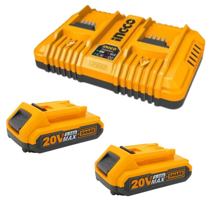 Ingco - Fast Intelligent Dual Charger with 2 x 2.0Ah Battery Packs - Image 1