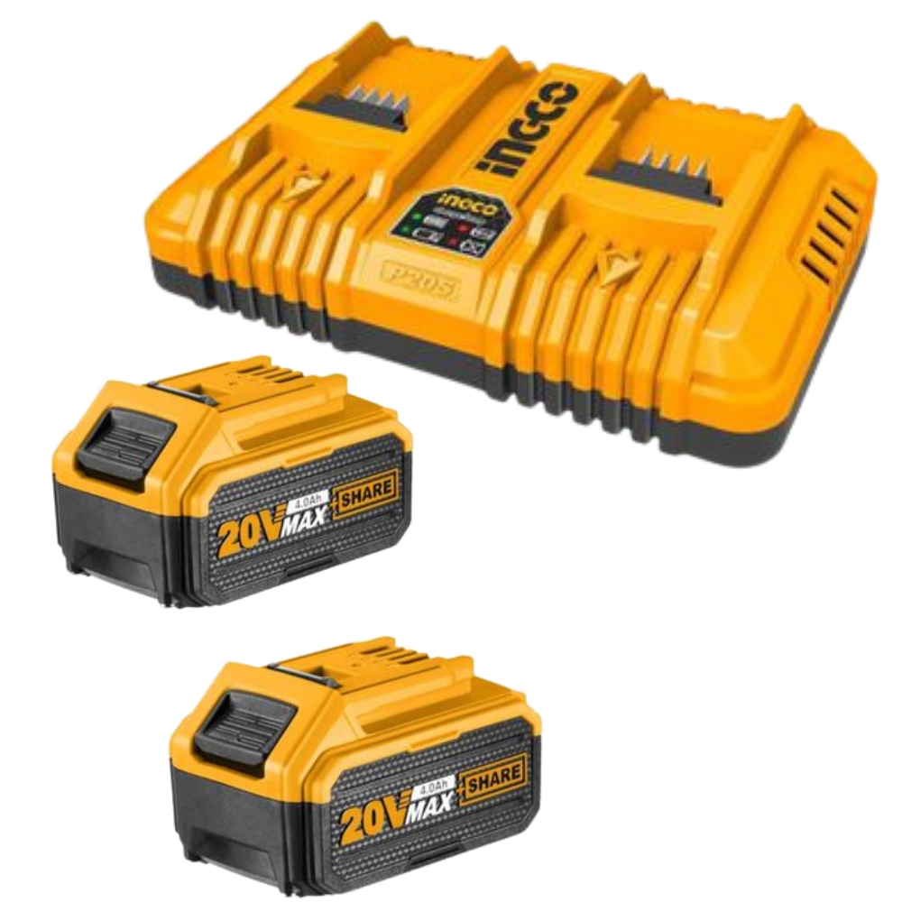 xr:d:DAF9l5VOr7c:541,j:550987124255274567,t:24031814 Ingco - Fast Intelligent Dual Charger With 2 X 4.0Ah Battery Packs - Image 1