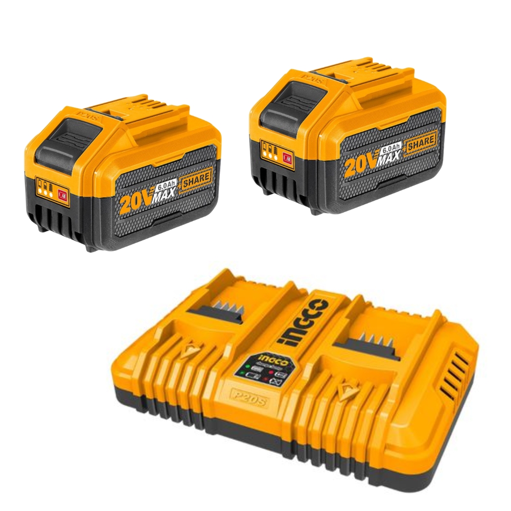 xr:d:DAF9l5VOr7c:313,j:2079958473406702532,t:24031114 Ingco - Fast Intelligent Dual Charger With 2 X 6.0Ah Battery Packs - Image 1