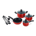Decakila – 11-Piece Aluminum Cookware Set (Red)