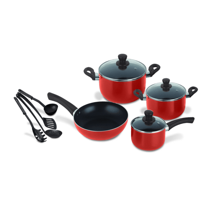 Decakila – 11-Piece Aluminum Cookware Set (Red) - Image 1