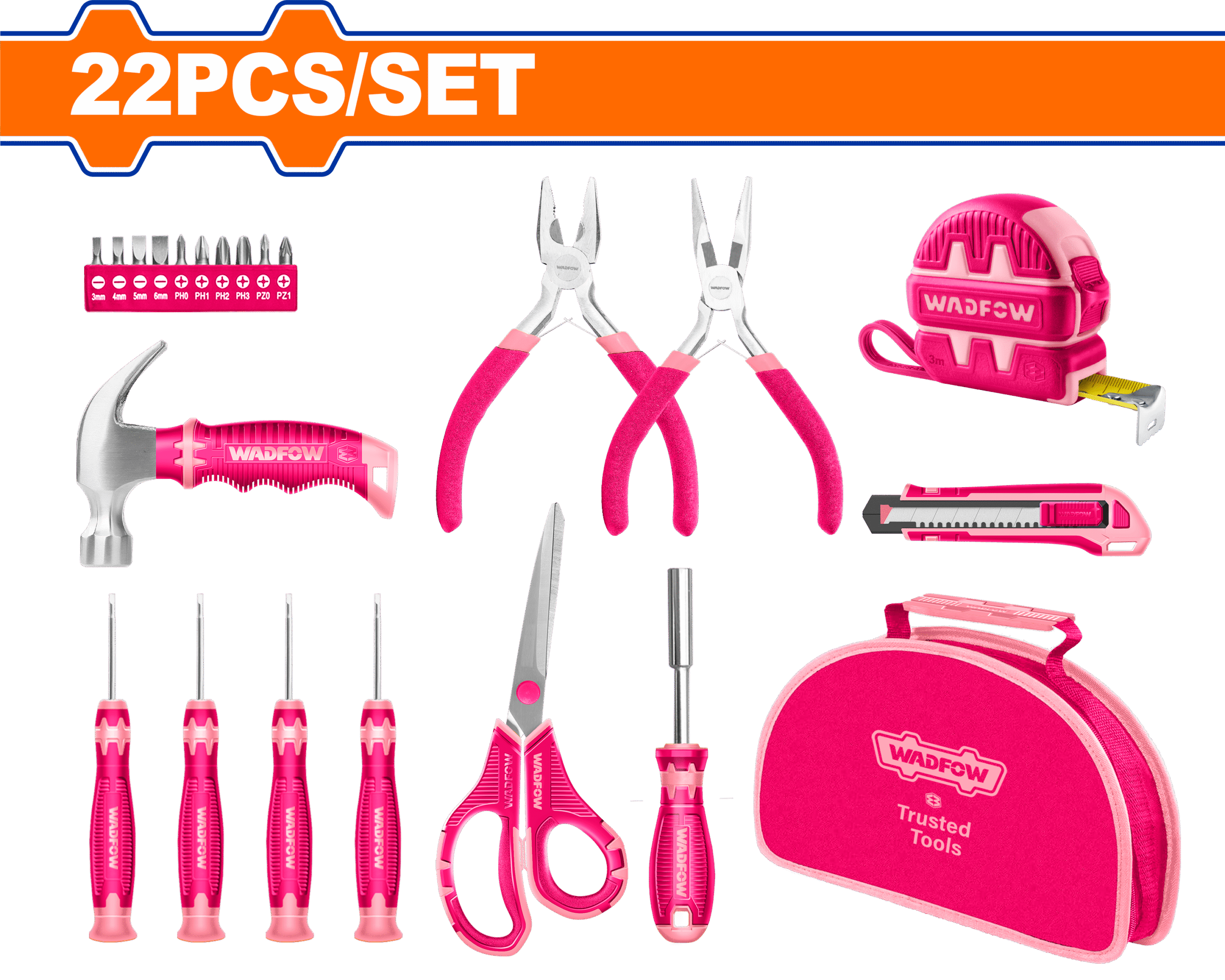 WHS1M22.png Wadfow - 22 Piece Pink Hand Tools Set - Image 1
