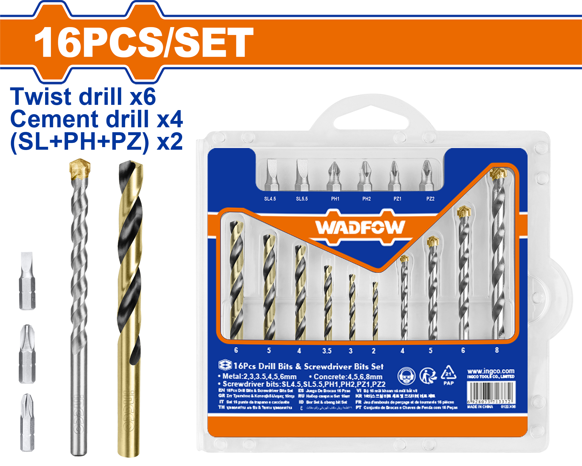 WKS4165.png Wadfow - 16 Piece Drill Bits And Screwdriver Bits Set - Image 1