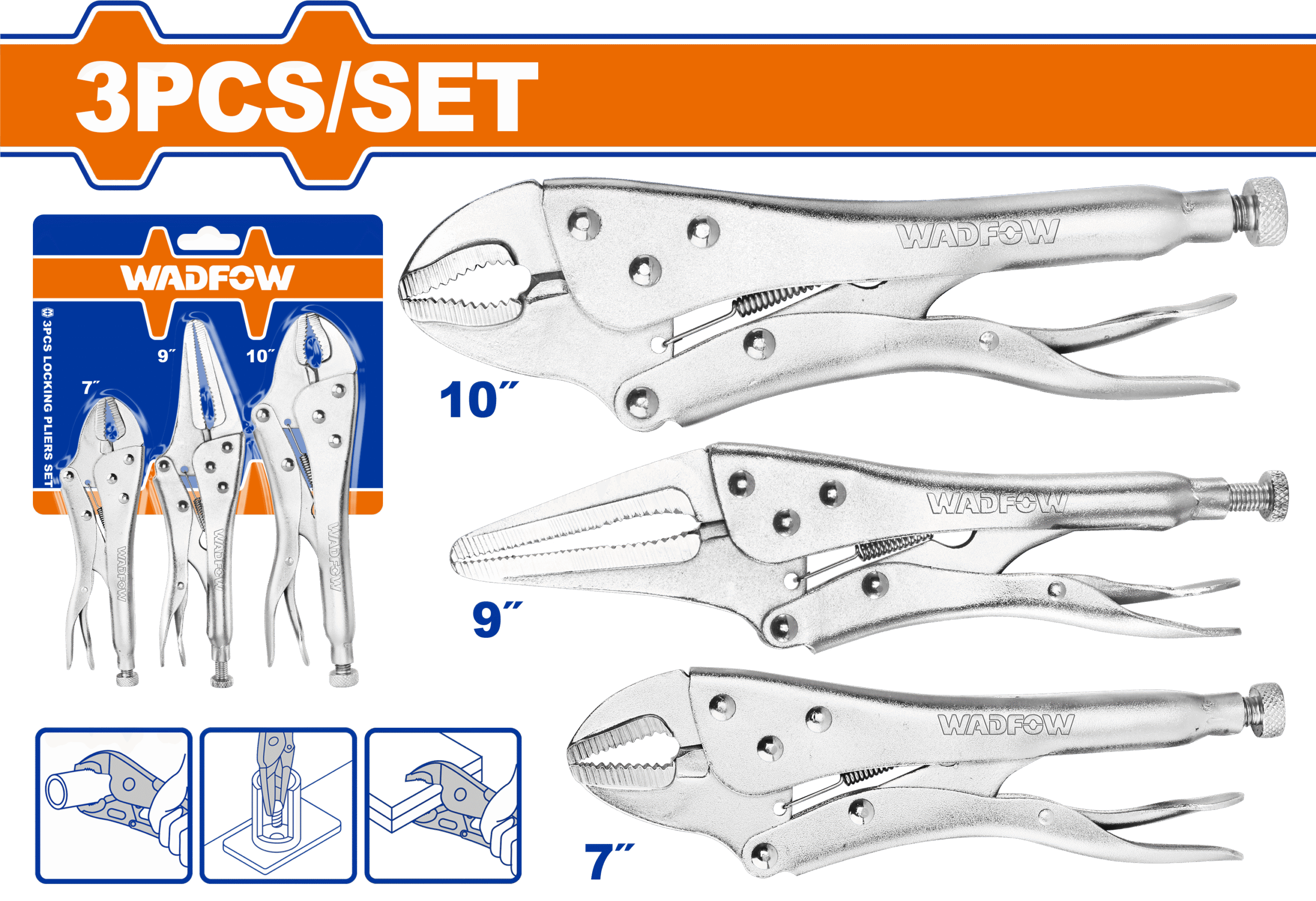 WLP5703.png Wadfow - 3 Piece Locking Pliers Set - Image 1