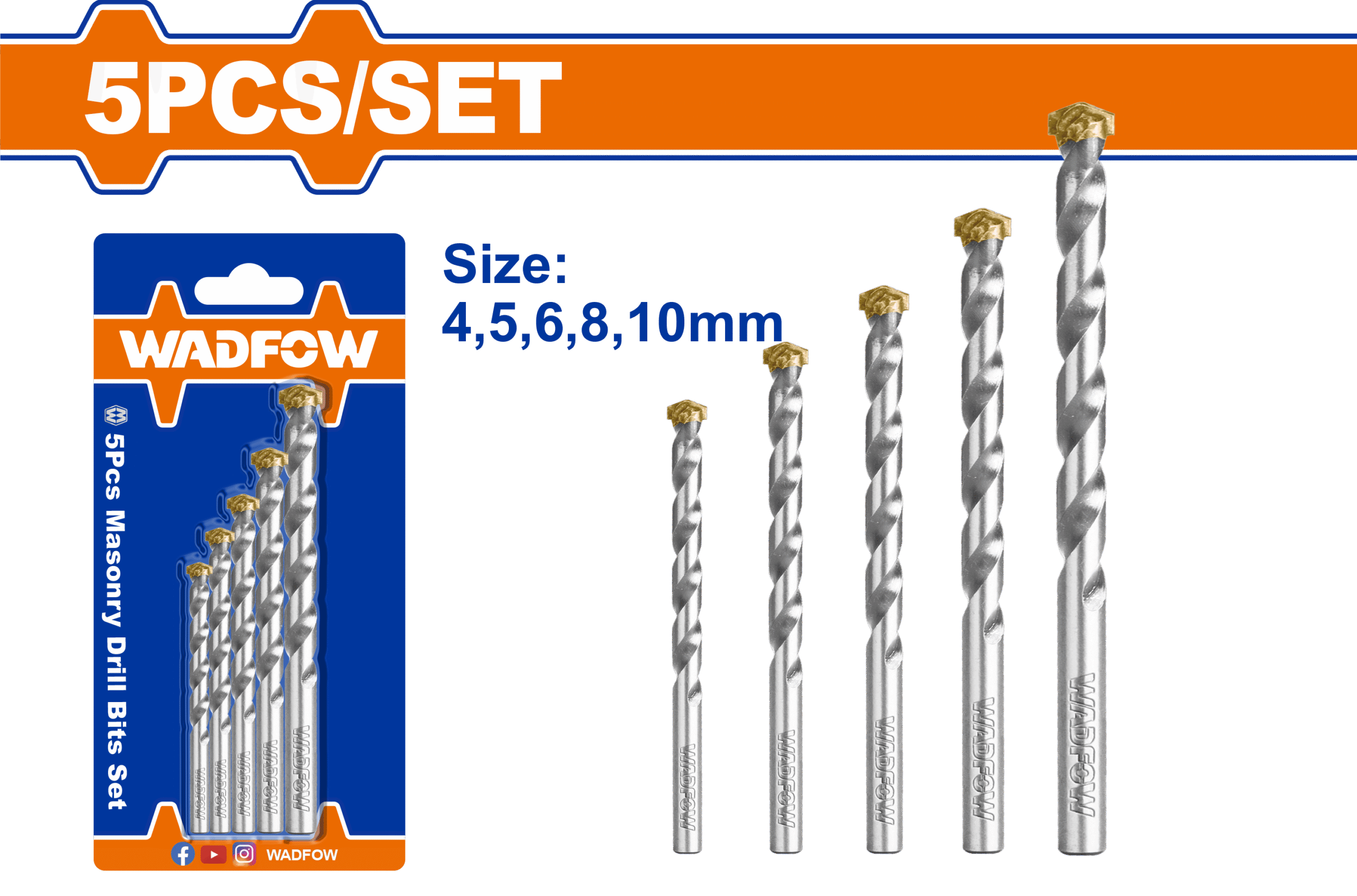 WMJ2K01.png Wadfow - 5 Piece Masonry Drill Bits Set - Image 1
