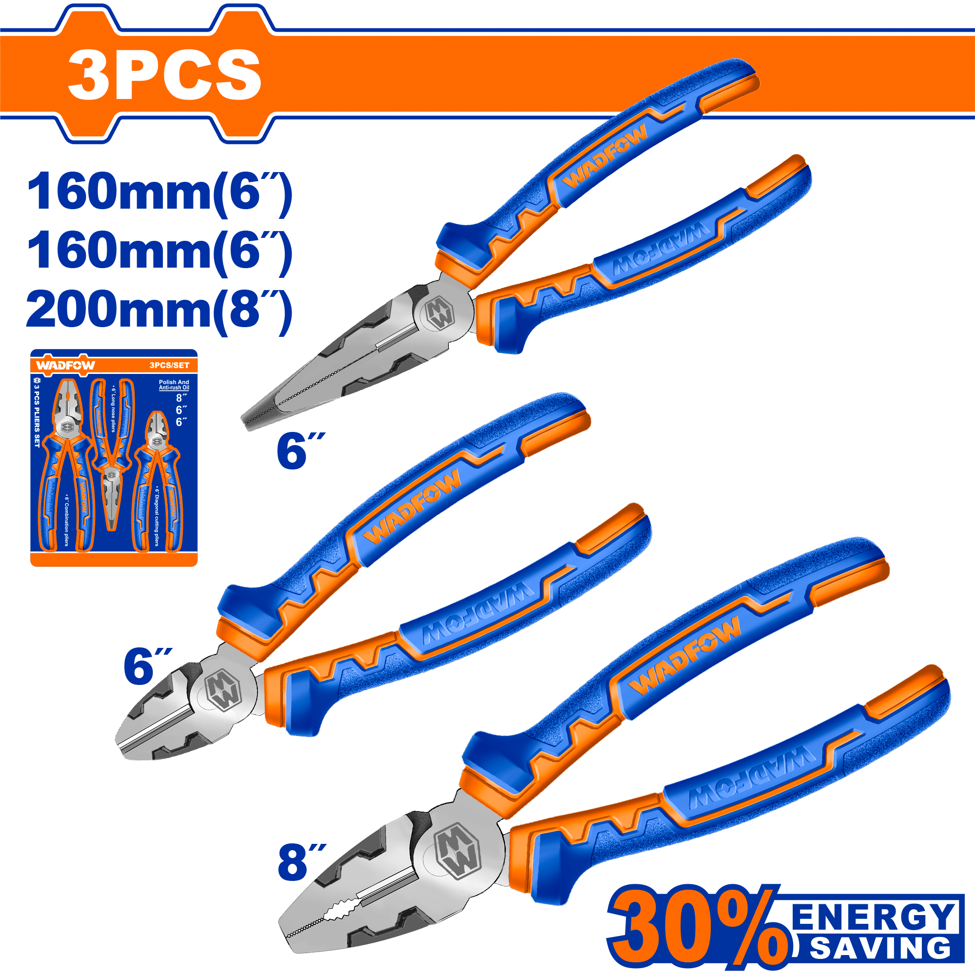 WPS0613.png Wadfow - 3 Piece High Leverage Pliers Set - Image 1