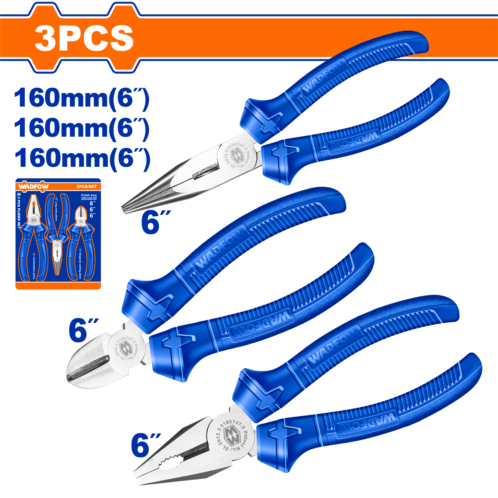 WPS0623.png Wadfow - 3 Piece Pliers Set - Image 1