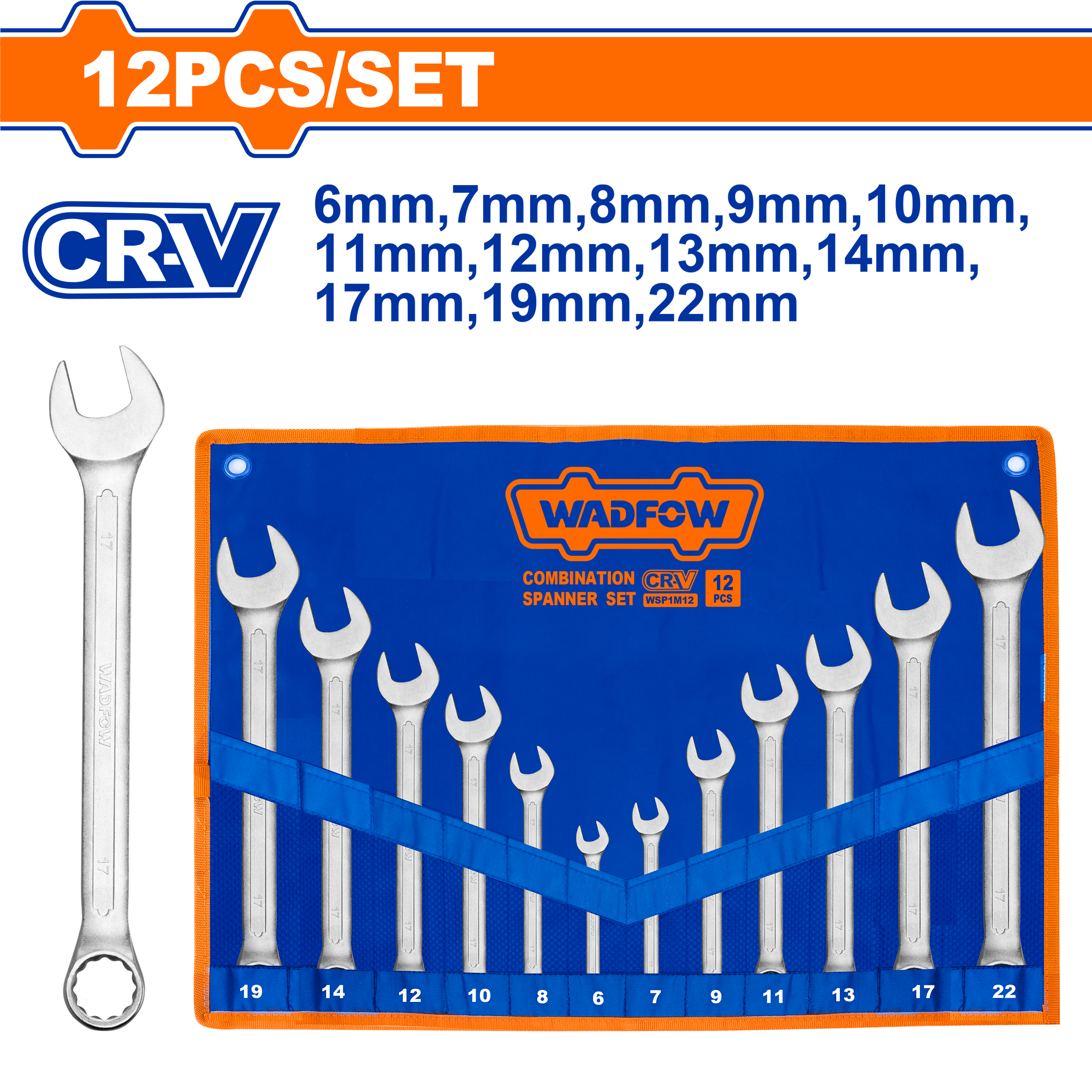 WSP1M12.png Wadfow - 12 Piece Combination Spanner Set - Image 1
