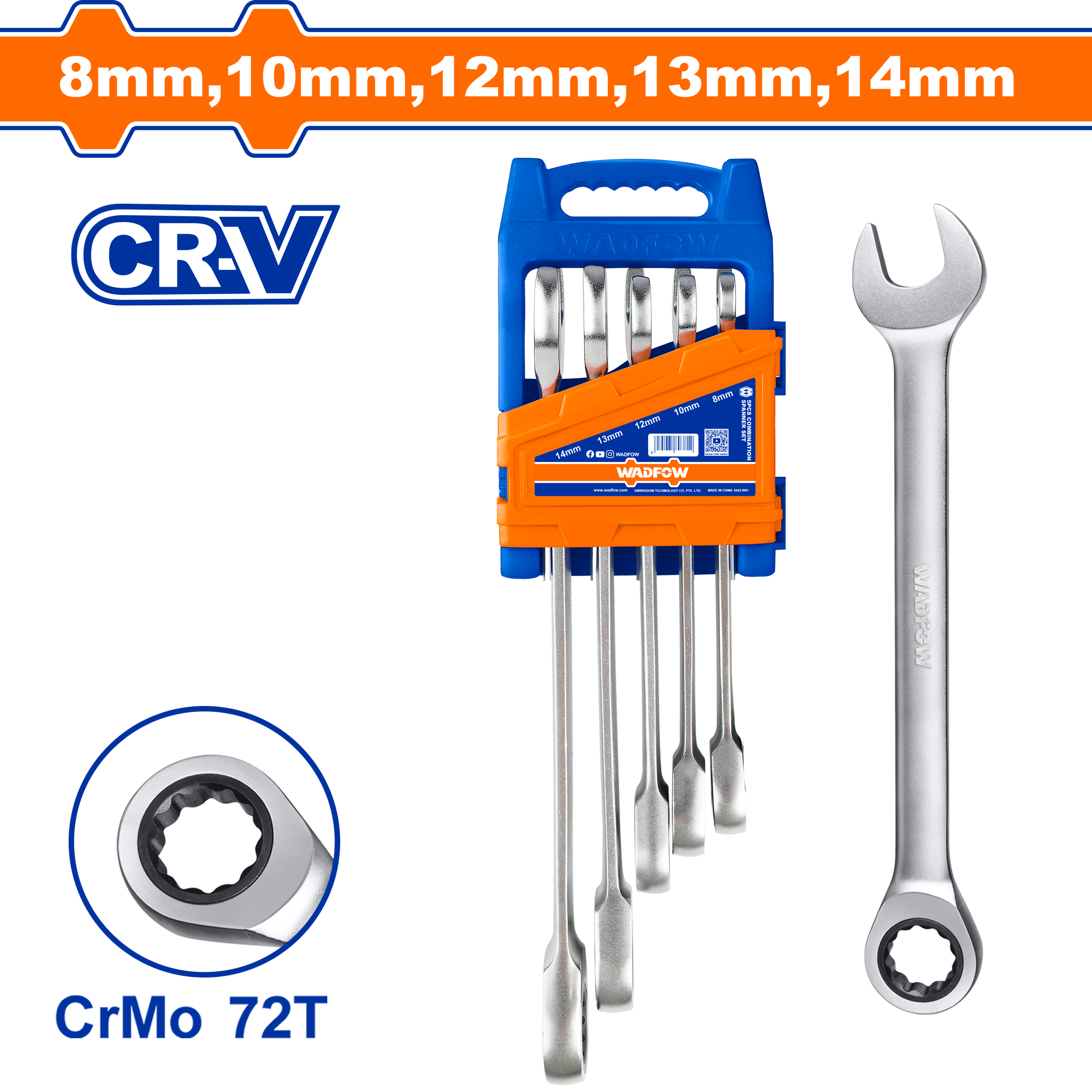 WSP4205.png Wadfow - 5 Piece Ratchet Spanner Set - Image 1