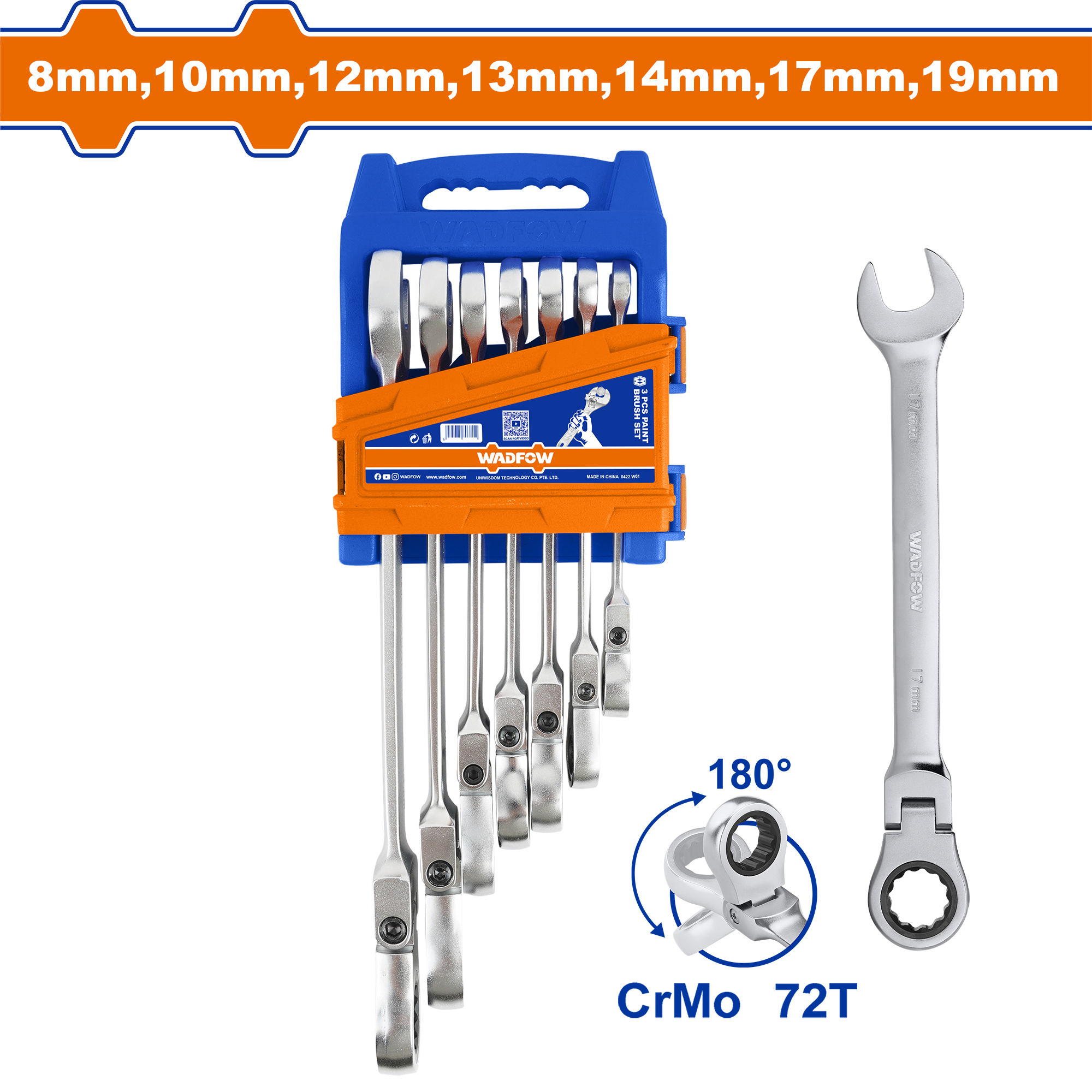 WSP5207.png Wadfow - 7 Piece Flexible Ratchet Spanner Set - Image 1