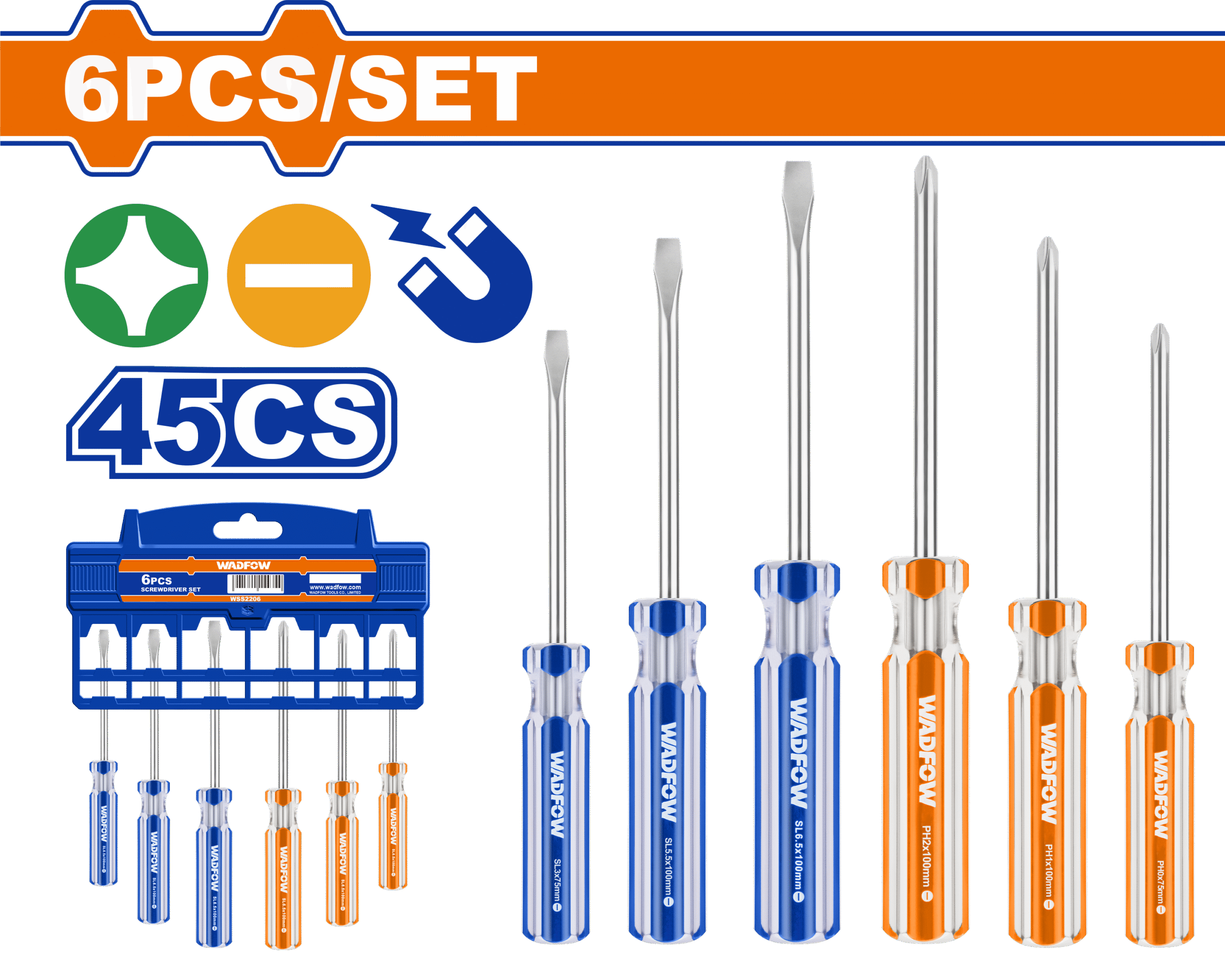 WSS3206.png Wadfow - 6 Piece Screwdriver Set - Image 1