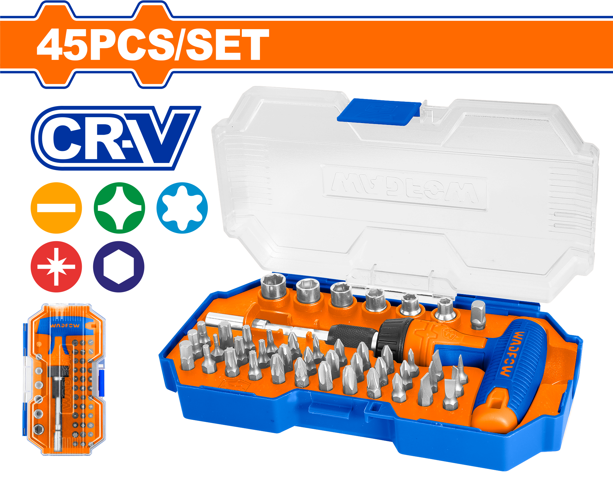 WSS8B45.png Wadfow - 45 Piece T-Handle Wrench Screwdriver Set - Image 1